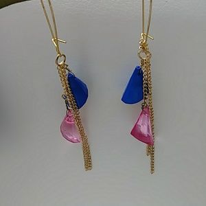 Blue Pink Gold Resin Retro Dangle Earring